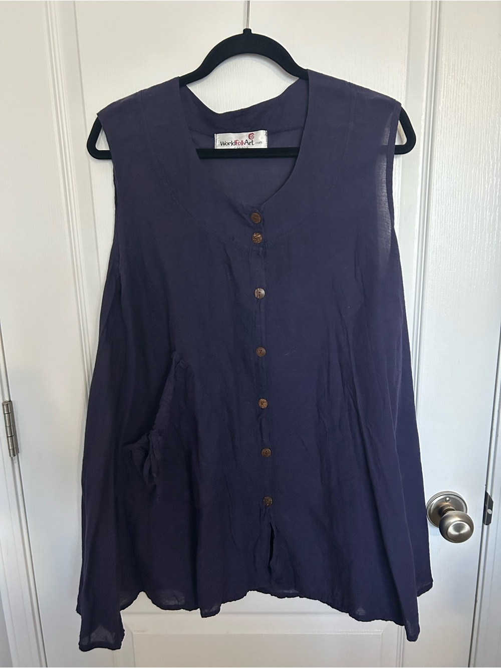 World Folk Art Sleeveless Button Front Tunic in Deep Purple